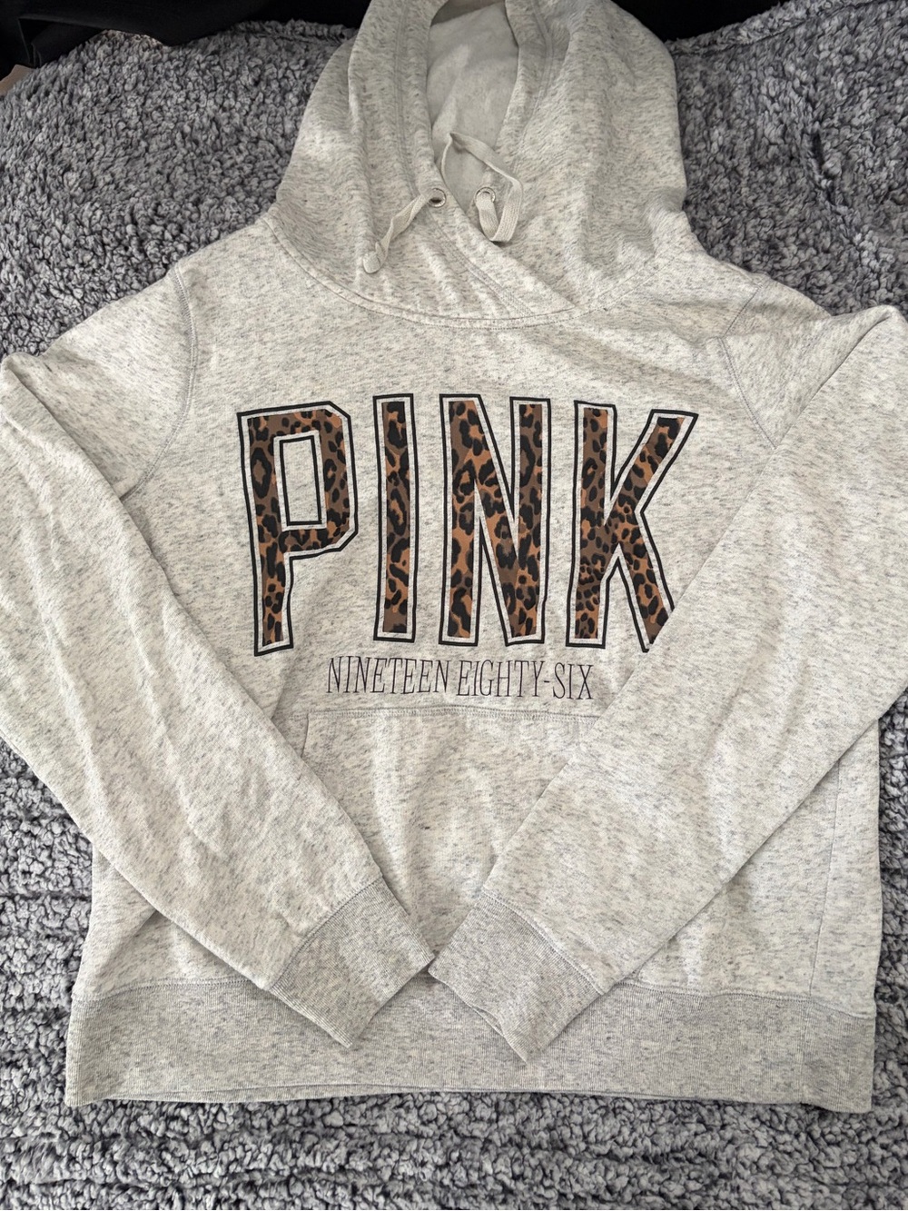 PINK Victoria's Secret Heather Gray Hoodie with Leopard Lettering